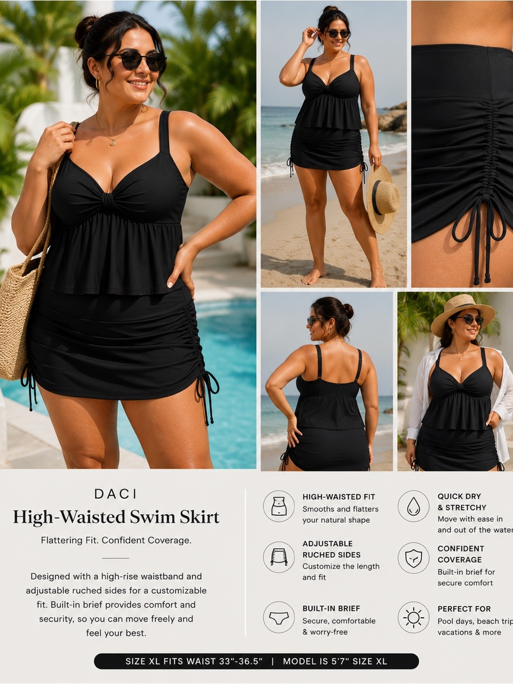Black High-Waisted Bikini Skirt